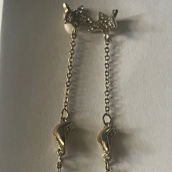 Gold 3 Inch Long Dangle Boho Butterfly Earrings With Crystal Gemstones~ New - Picture 6 of 8